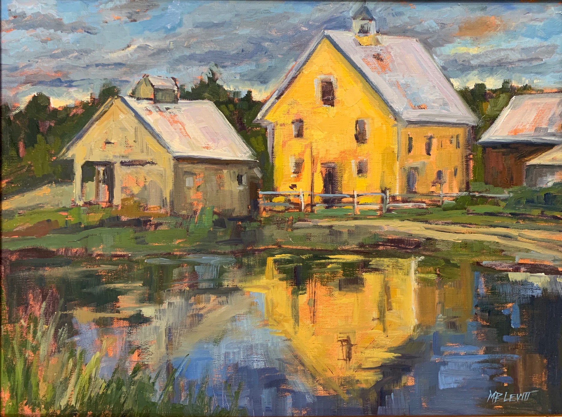 Yellow Barn Reflected (12"x16") oil by Melanie Barash Levitt, $760